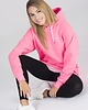 bluza z kapturem damska Przedłużana kangurka z białymi sznurkami róż 1