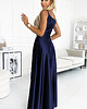 sukienki maxi damskie 299-12 CHIARA elegancka maxi satynowa suknia na ramiączkach - granatowa 2