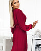 sukienki maxi damskie 414-9 KLARA plisowana sukienka z paskiem i dekoltem - BORDOWA 4