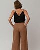 spodnie materiałowe damskie Lniane spodnie dzwony, COCOA BROWN 9
