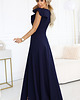 sukienki maxi damskie 660-1 Elegancka sukienka maxi z falbankami, głębokim dekoltem - granatowa 2