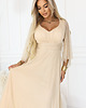 sukienki maxi damskie 655-4 Długa połyskująca w świetle suknia z dekoltem - beżowa 4