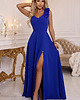 sukienki maxi damskie 643-8 Elegancka wieczorowa suknia maxi z rozcięciem i różami - chabrowa 6