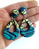 kolczyki z masy plastycznej Duże Kolczyki Turkusowo Złote 3