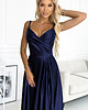 sukienki maxi damskie 299-12 CHIARA elegancka maxi satynowa suknia na ramiączkach - granatowa 1