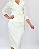 sukienki midi damskie Elegancka śmietankowa  sukienka-garsonka draperia r 36-56 3