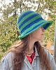 czapki damskie Bawełniany letni kapelusz w chabrowo zielone paski 1