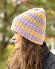 czapki damskie Wiosenna lekka czapka Dimma z alpaki i jedwabiu liliowo masełkowe paski 2
