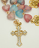 komunia - pozostałe Piękny pastelowy różaniec, serduszka, złoty krzyżyk, pudełko 4