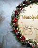 wianki bożonarodzeniowe Drewniany Wianek Świąteczny z Napisem "Wesołych Świąt!" 1