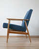 fotele Fotel Lisek granatowy, Typ 300-190, Po renowacji. Drewniany fotel 3