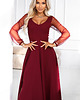sukienki maxi damskie 640-1 LORETTA Długa sukienka z tiulowymi rękawami i dekoltem - bordowa 2