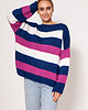 swetry damskie  Oversize'owy sweter w paski - SWE299 kobalt/róż/ecru MKM 2