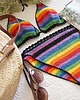 stroje kąpielowe i kostiumy kąpielowe damskie Tęczowe bikini szydełkowe 4