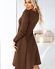 sukienki midi damskie 574-2 IVANA wygodna trapezowa sukienka z długim rękawkiem - czekolada 1