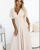 sukienki maxi damskie 581-6 JENNIFER długa suknia z rozcięciem na nogę i dekoltem - beżowa 2