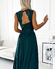 sukienki maxi damskie 211-6 LEA długa suknia z koronkowym dekoltem - ZIELEŃ BUTELKOWA 4