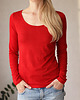 bluzki z długim rękawem damskie Czerwona dopasowana długi rękaw szeroki dekolt 2