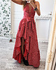 sukienki maxi damskie Sukienka rozkloszowana czerwona białe groszki asymetryczna 4