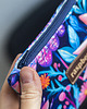 pokrowce i etui - na klucze Etui na klucze z granatowego weluru w różowe i fioletowe kwiaty handmade 1