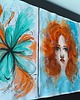 grafiki i ilustracje PROMOCJA! Dyptyk KOMPLET abstrakcja kwiaty Obraz akwarela papier 60x42 jesień 7