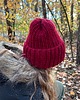 czapki damskie Gruba wełniana czapka oversize z bardzo szerokim wywinięciem - bordowy 2