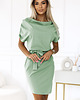 sukienki mini damskie 240-10 ROXI wygodna sukienka z asymetryczną spódnicą i paskiem - pistacjowa 3