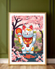 grafiki i ilustracje PLAKAT z kotem na szczęście , maneki neko grafika, japońska ilustracja 1