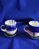 filiżanki Filiżanki ceramiczne niebieskie z różowym 2