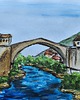grafiki i ilustracje Mostar miasto most Bośnia pejzaż rzeka obraz akwarela 21x30 1