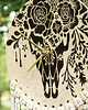 zegary Ceramiczny zegar ścienny z makramą handmade z motywem czaszki i kwiatów 4