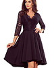 sukienki midi damskie 210-10 NICOLLE - sukienka z dłuższym tyłem z koronkowym dekoltem - CZARNA 4