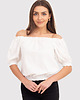 t-shirt damskie Kremowy elastyczny top z falbanką na ramionach TA592 CREAM 4