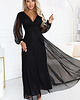 sukienki maxi damskie 684-4 NERISSA elegancka tiulowa sukienka maxi z kopertowym dekoltem - czarna 2