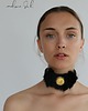 chokery CHOKER czarny ze skóry, skóra naturalna złota broszka futro Glamour 4