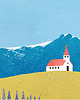 plakaty Islandia - kościół Reyniskirkja z czerwonym dachem - plakat fine art 3