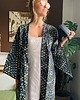 sukienki mini damskie Szare kimono w limonkowe krople 1