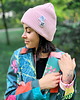 czapki damskie Czapka beanie z bawełny logo kolorowe "Jasny różowy" 1