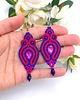 kolczyki soutache Kolczyki sutasz różowo chabrowe Verra wiszące lekkie z kryształkami 1