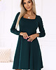 sukienki midi damskie 574-1 IVANA wygodna trapezowa sukienka z długim rękawkiem - butelkowa zieleń 2