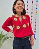 t-shirt damskie Bluzka Cama Czerwona ręcznie haftowana z Meksyku 1
