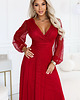 sukienki maxi damskie 684-1 NERISSA elegancka tiulowa sukienka maxi z kopertowym dekoltem - bordo 1