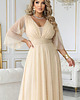 sukienki maxi damskie 654-2 Długa połyskująca sukienka plus size z dekoltem - beżowa 2