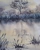 obrazy Obraz akwarelowy "Świt nad rozlewiskiem" oprawiony w passe-partout 40x50 cm 1
