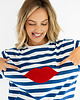 t-shirt damskie Bluzka Joy Usta Szerokie Paski Classic Blue 3