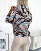 bluza z kapturem damska 390-4 Bluza kangurka z kapturem - beżowo-czarno-niebieskie fale 3