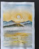 grafiki i ilustracje Złote akwarele 30x42 słońce morze zachód szlagmetal złoto folia Golden Sun 1