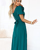 sukienki maxi damskie 653-1 Elegancka długa sukienka z różą, paskiem - zielona 3
