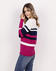 swetry damskie  Sweter w paski z ciekawym dekoltem - SWE343 amarant/ecru/granat MKM 2