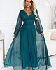 sukienki maxi damskie 684-2 NERISSA elegancka tiulowa sukienka maxi z kopertowym dekoltem - zieleń 5